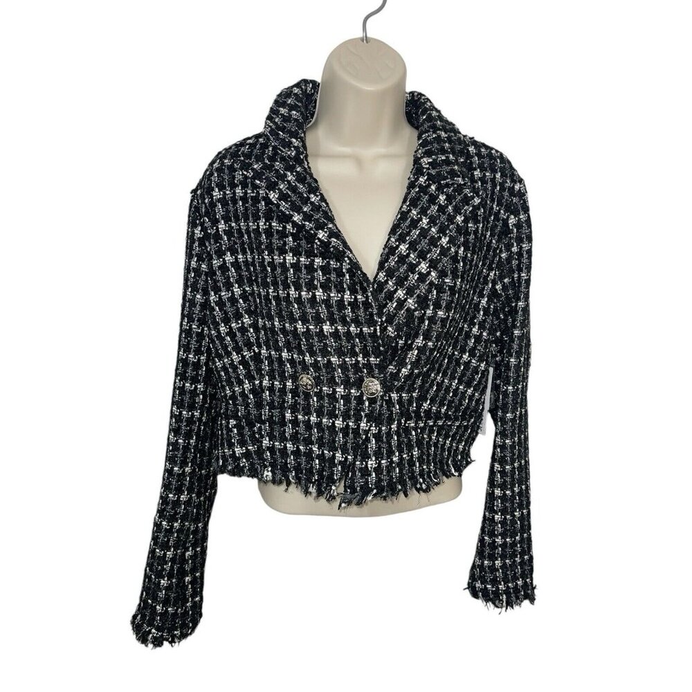 JustFab Women's Size Small Lurex Tweed Cropped Blazer Houndstooth Metallic